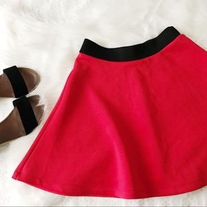 Red & Black Waist Fit & Flare Mini Skirt